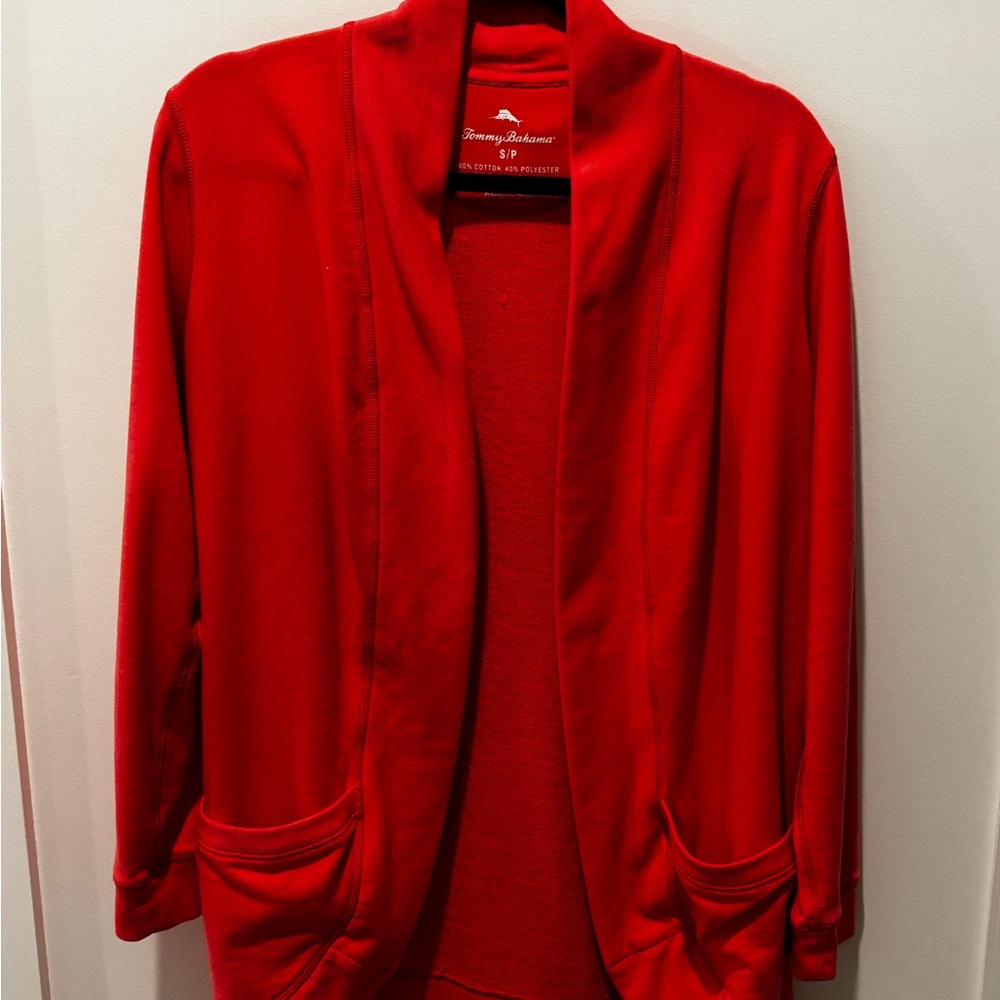 Tommy Bahama Sea Glass Women’s Open Cardigan with Pockets in Coral sz Small